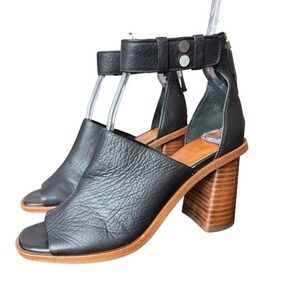 1. State Women's sz 6 Black and Brown Leather Ankle Strap Stacked Block Heels